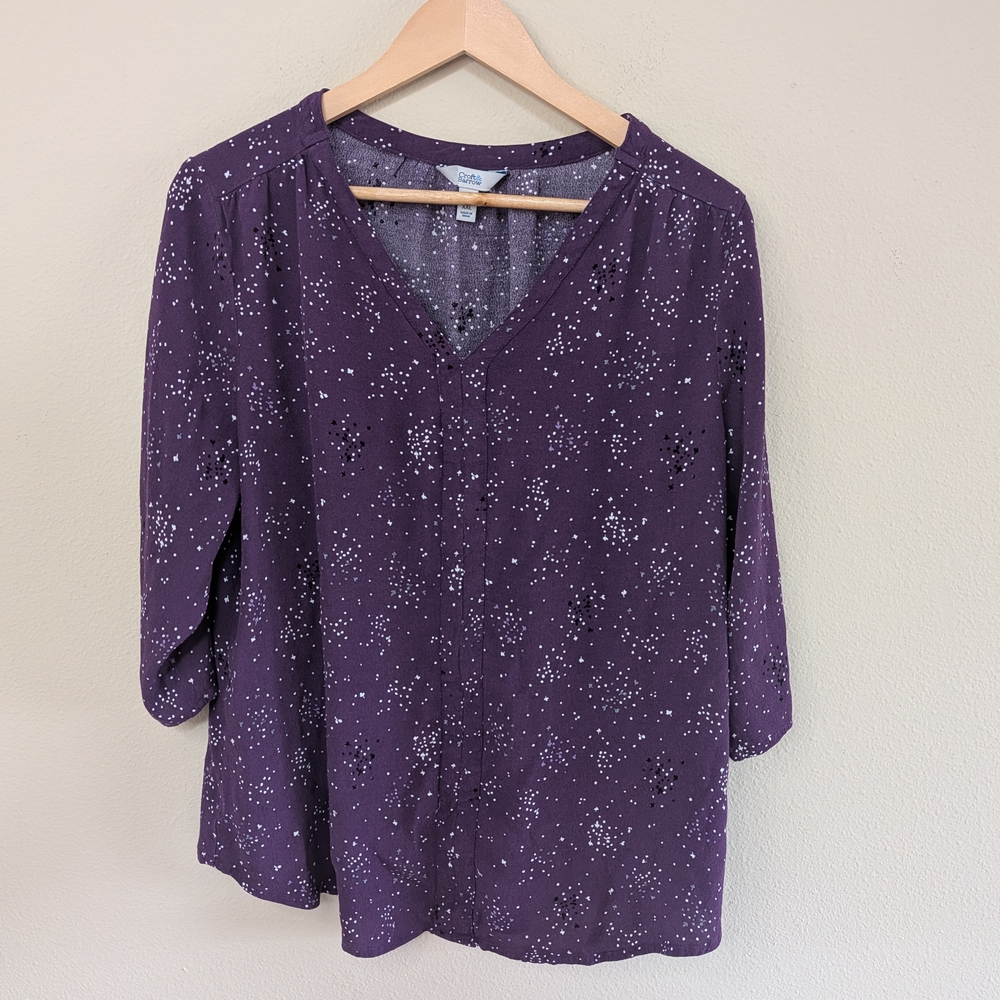 Croft & Barrow Womens XXL Purple Blouse V Neck 3/4 Sleeve Rayon Lightweight Top